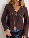 Long-sleeved V-neck blouse with studs