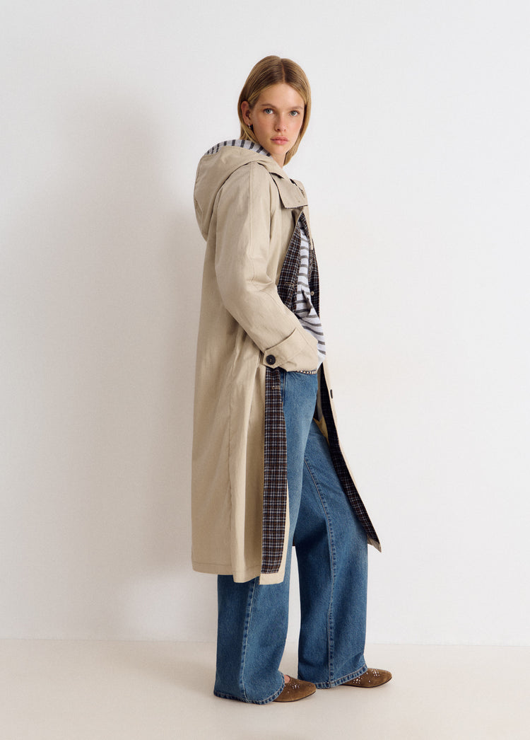 Long hooded trench coat