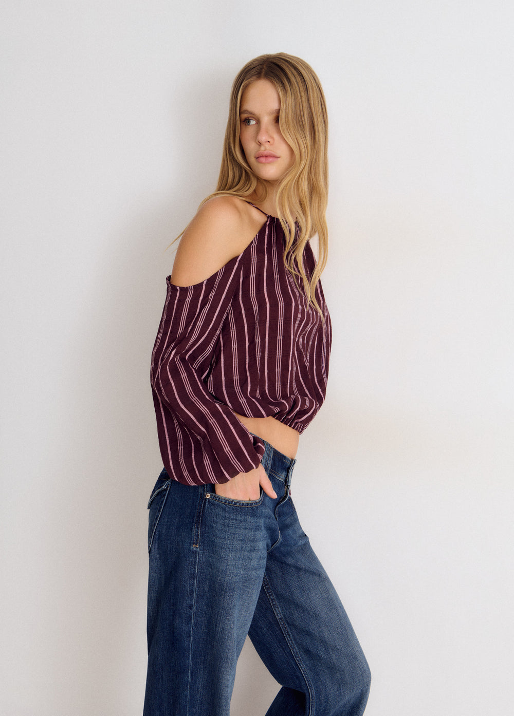Blusa manga larga cut out rayas
