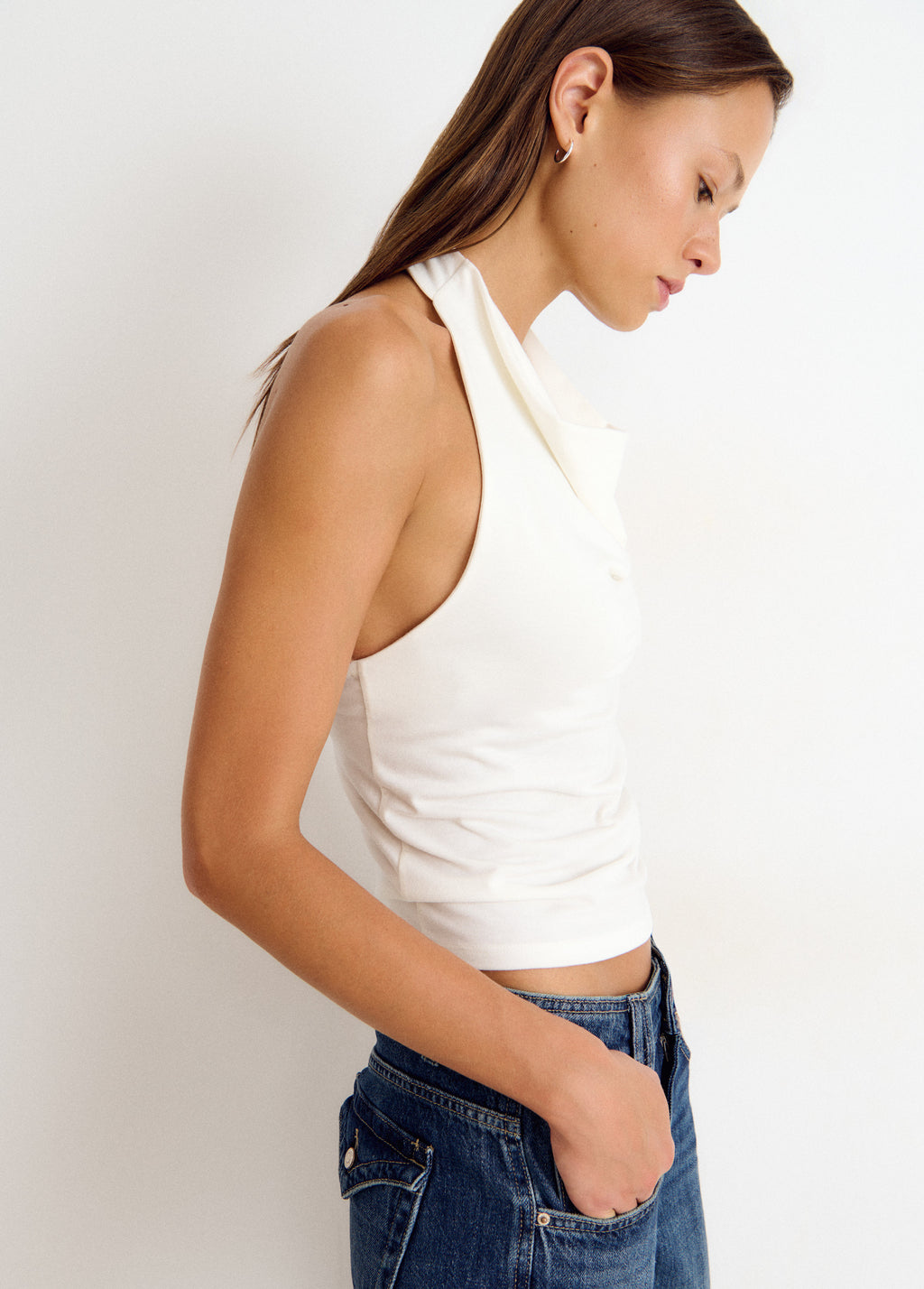 Top halter with cascading ruffles