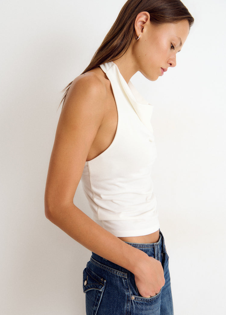 Top halter with cascading ruffles