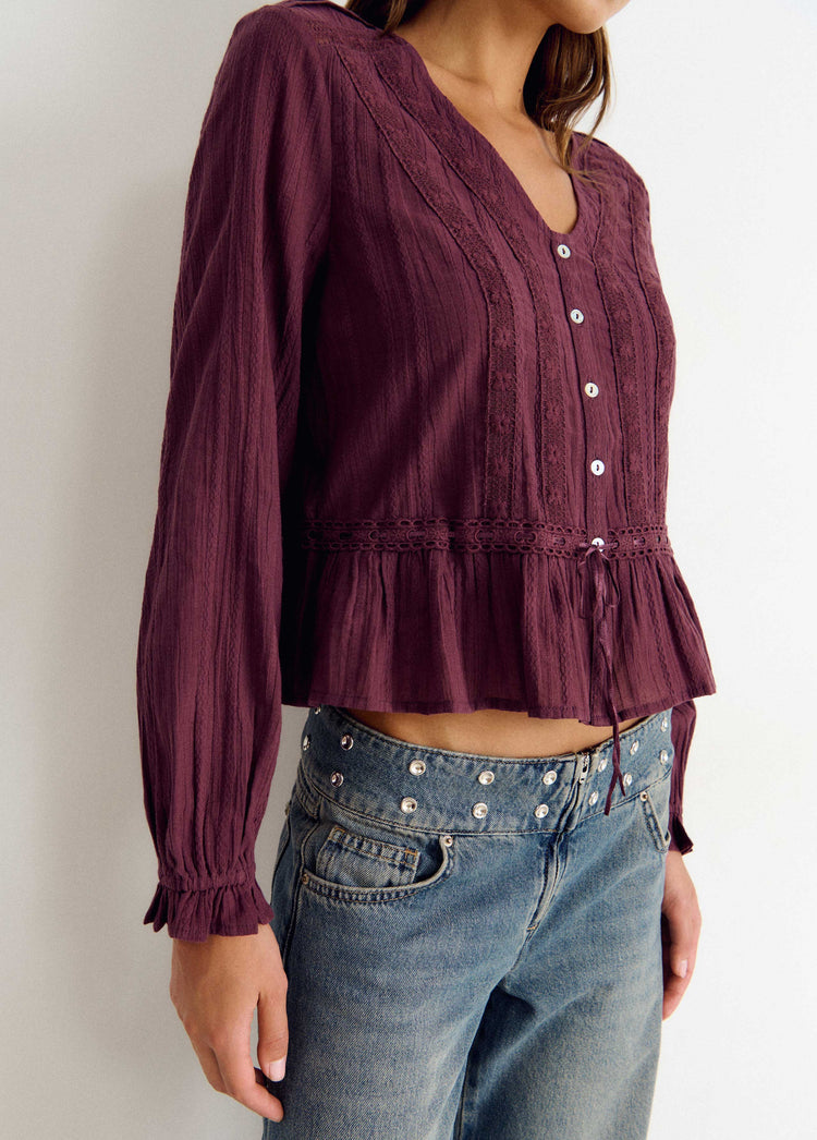 Blouse met lange mouwen en ruches