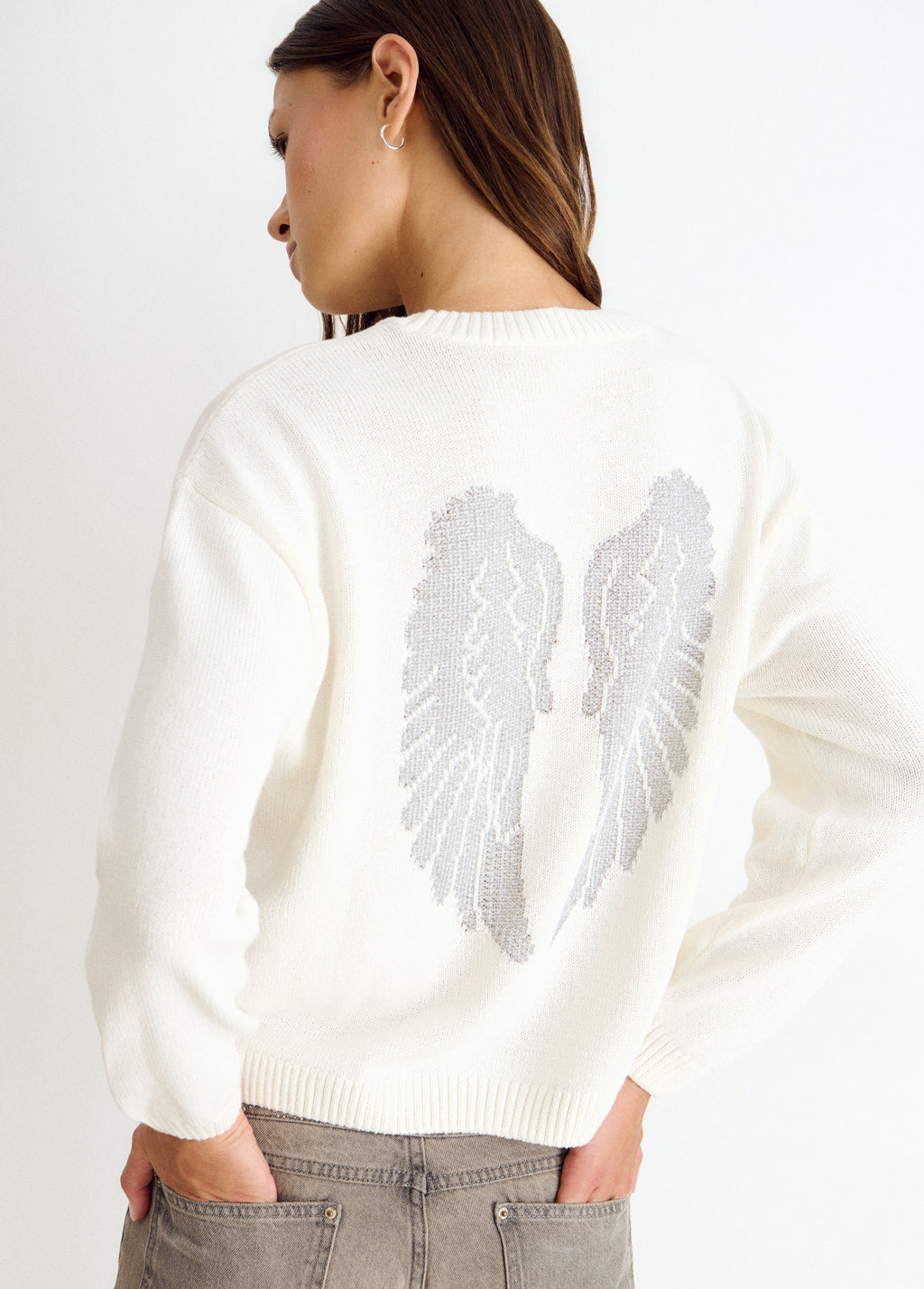 Wing studded back sweater