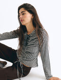 Plaid blouse with drawstring detail