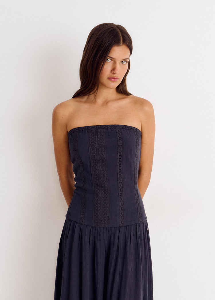 Long bandeau lace dress