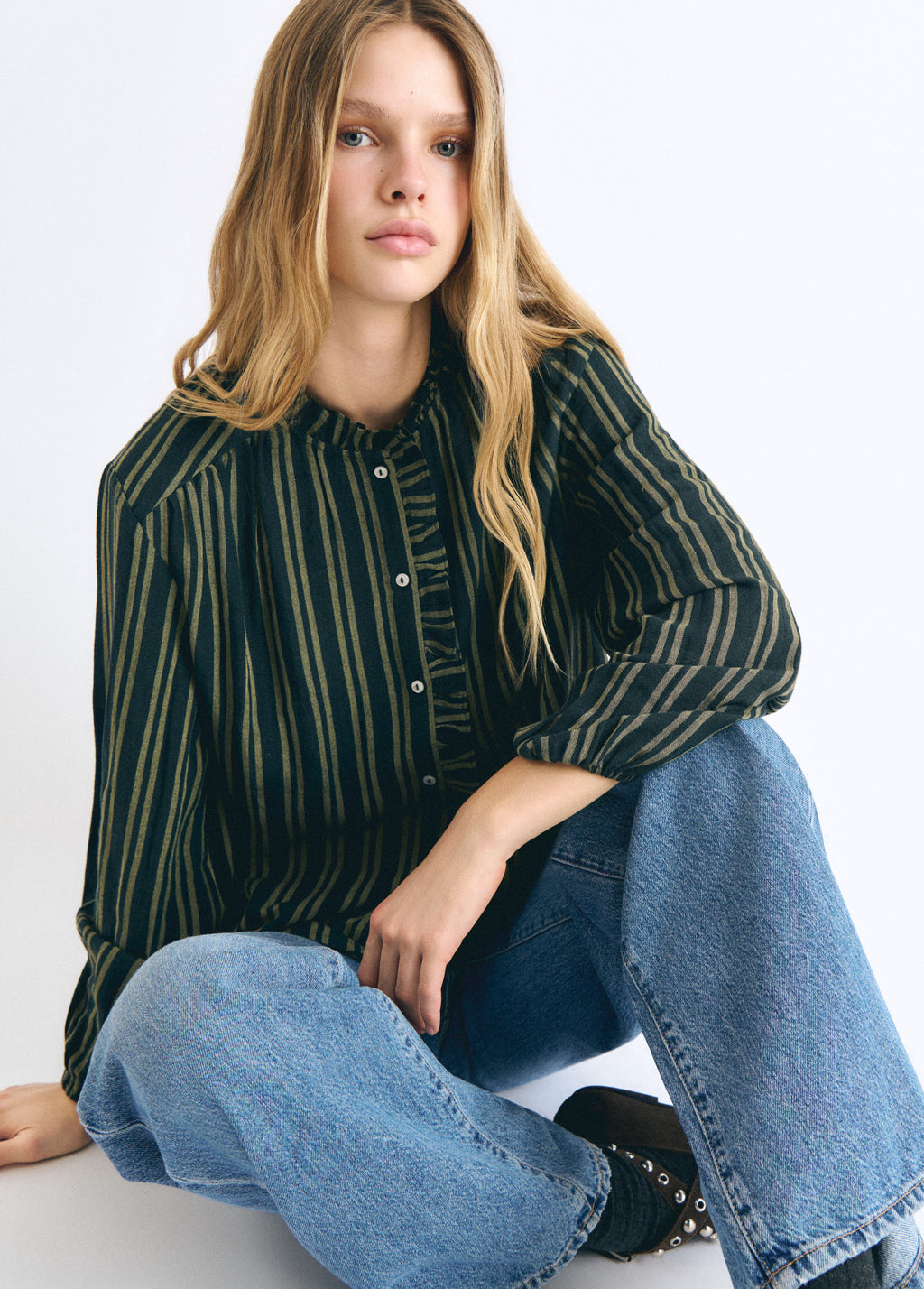 Striped blouse with button placket