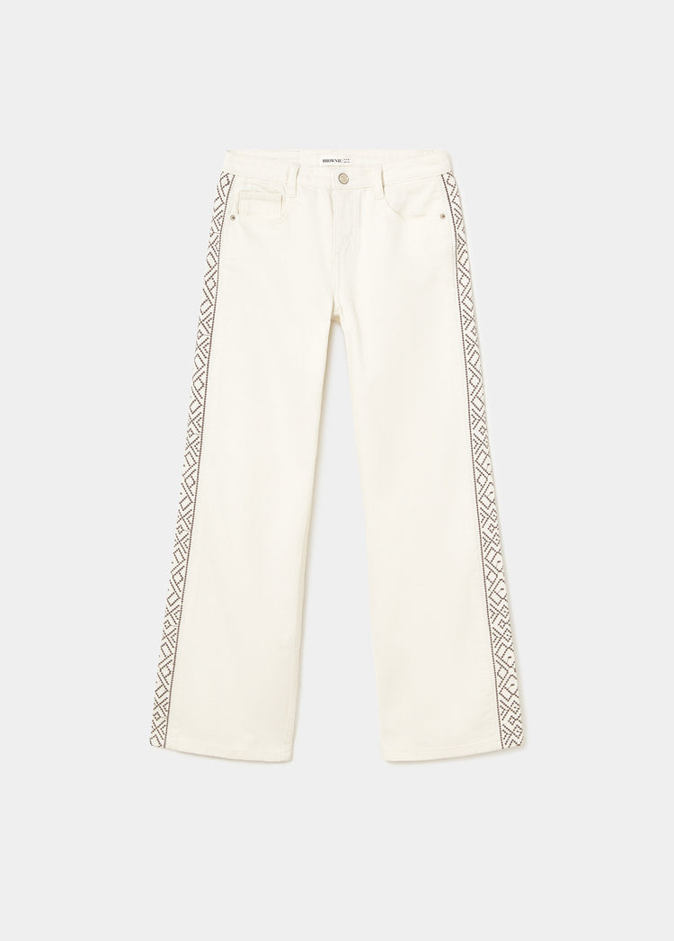 Broek met borduursels aan de zijkant