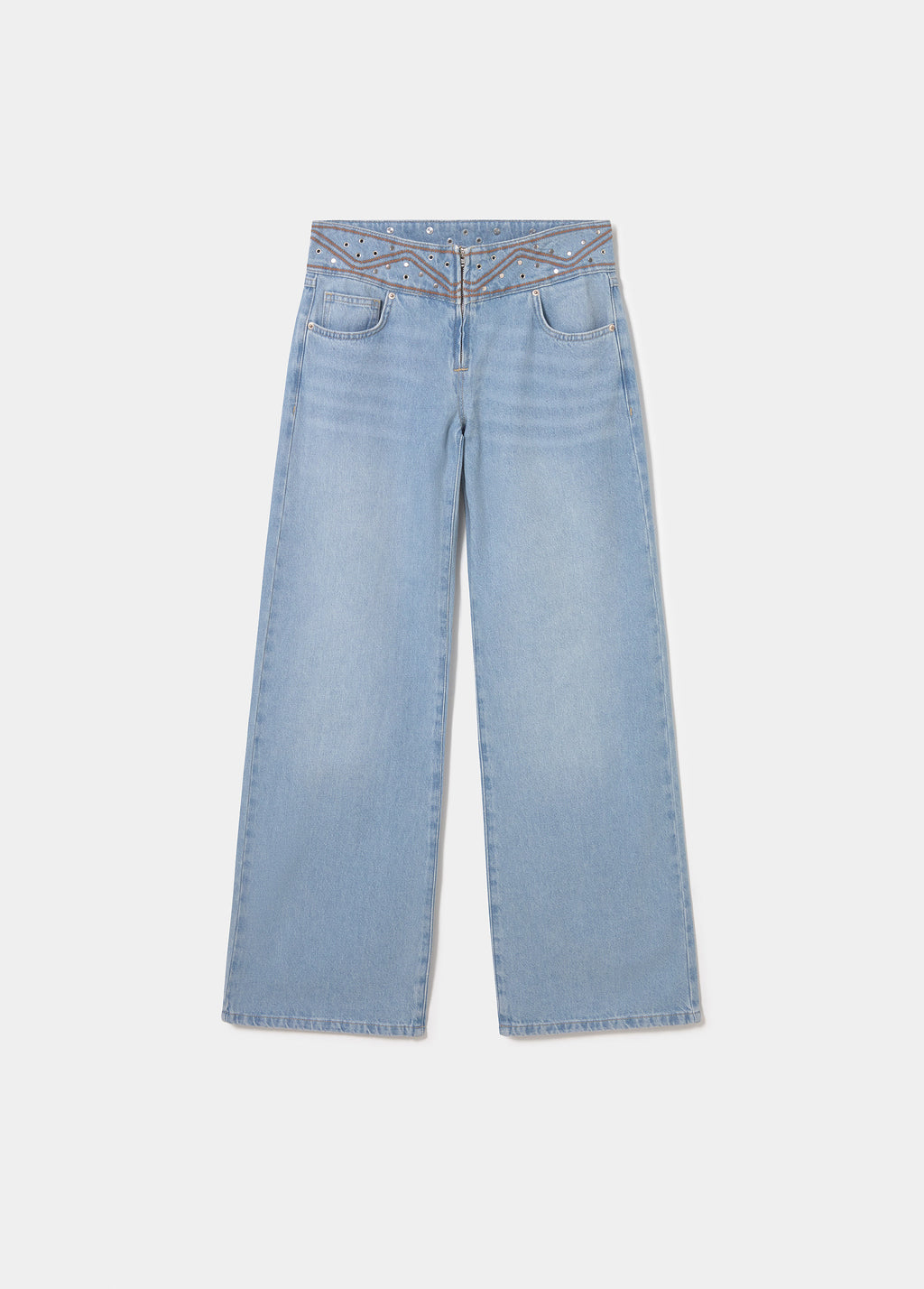 Wide embroidered waistband pants