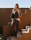 Pants with linen waist detail