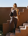 Pants with linen waist detail