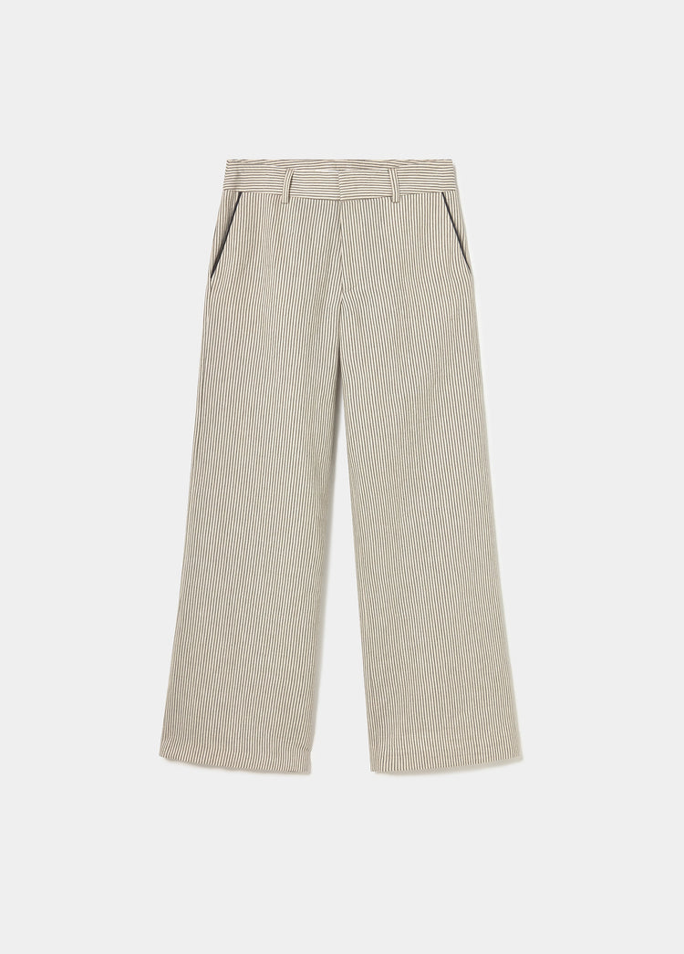Linen pants with striped contrast trims