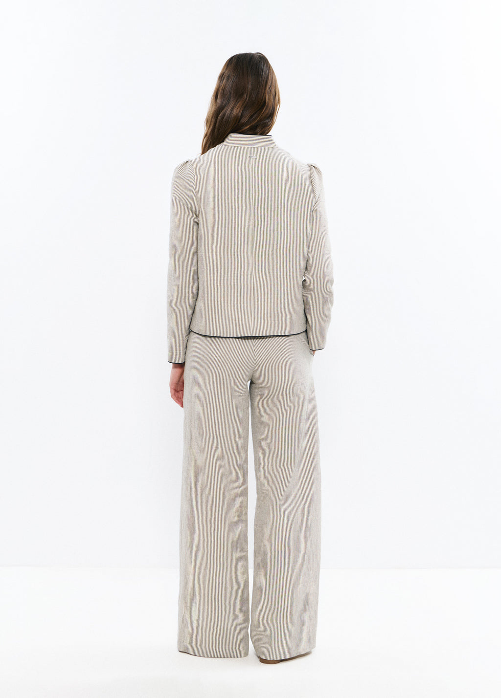 Linen pants with striped contrast trims