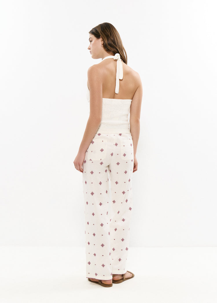 Lange broek met geborduurde bies