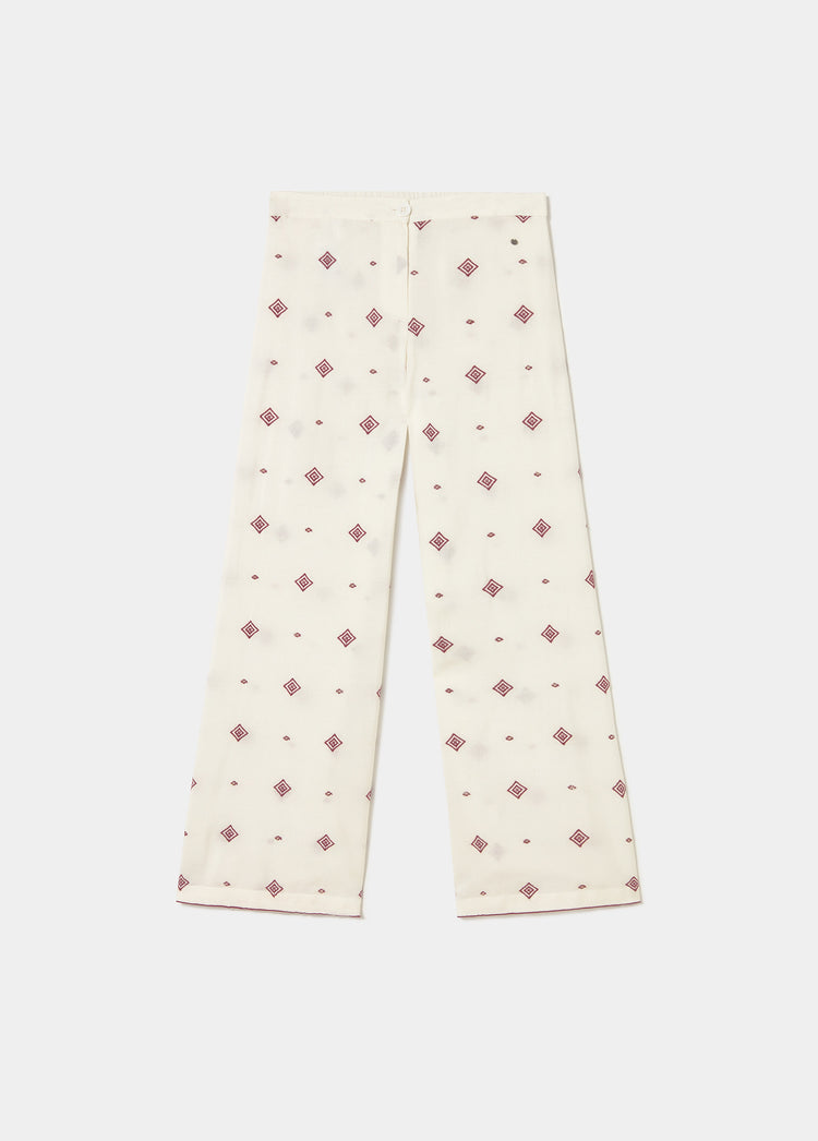 Lange broek met geborduurde bies