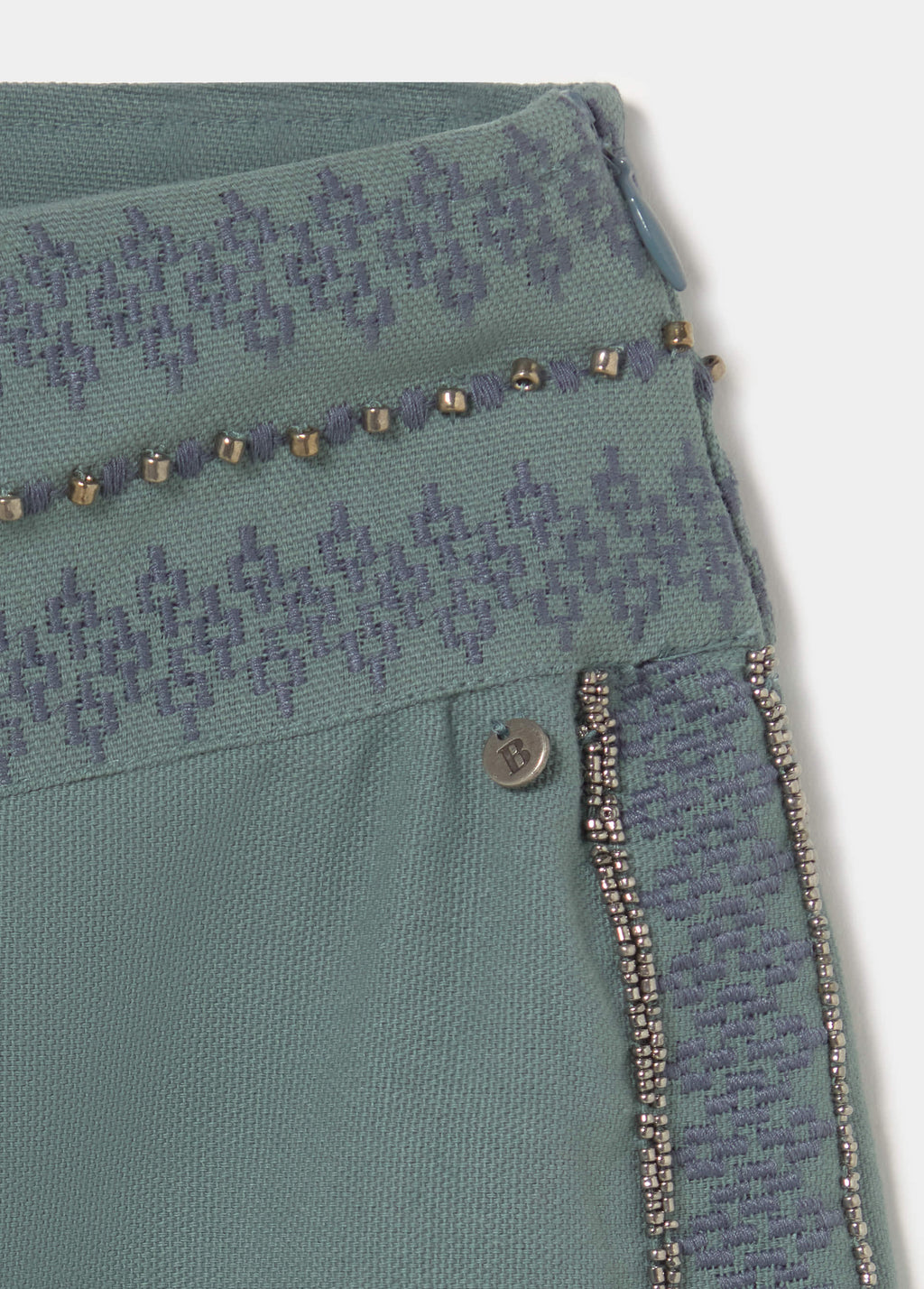 Long pants with embroidered waistband