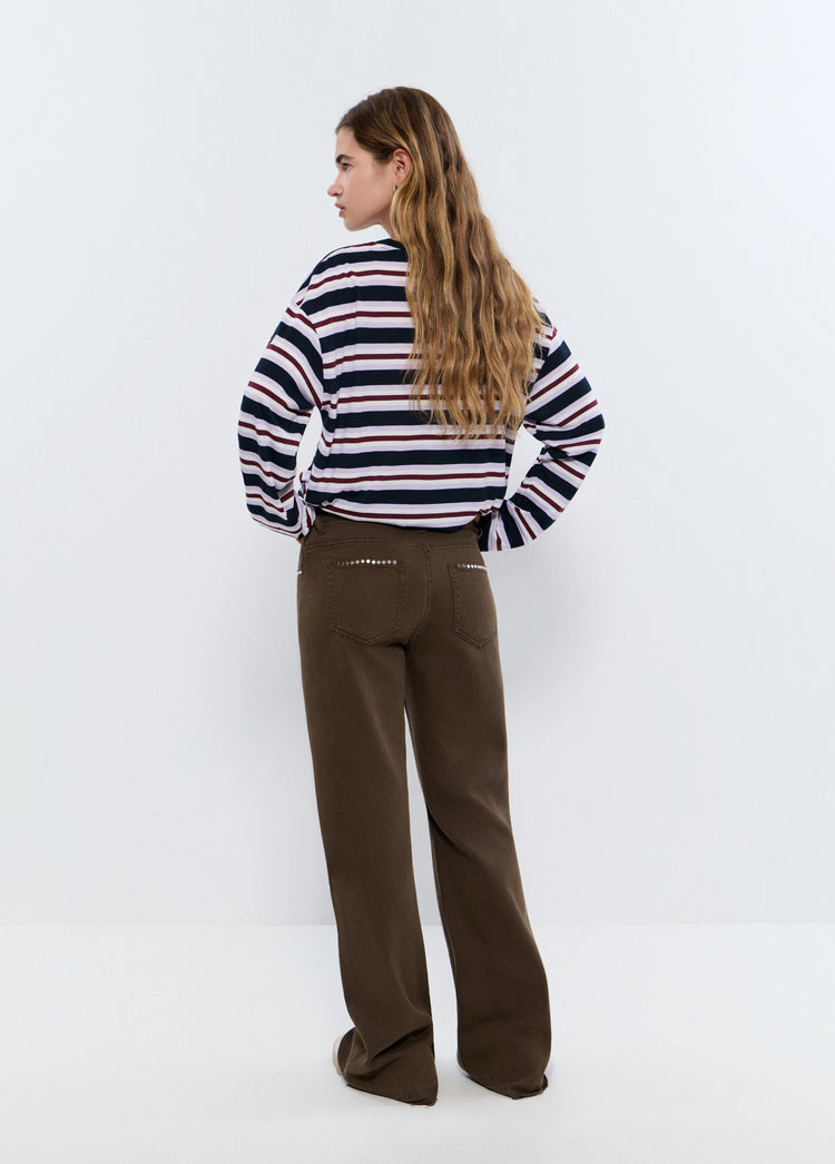 Relaxed broek met studs en omgeslagen zoom
