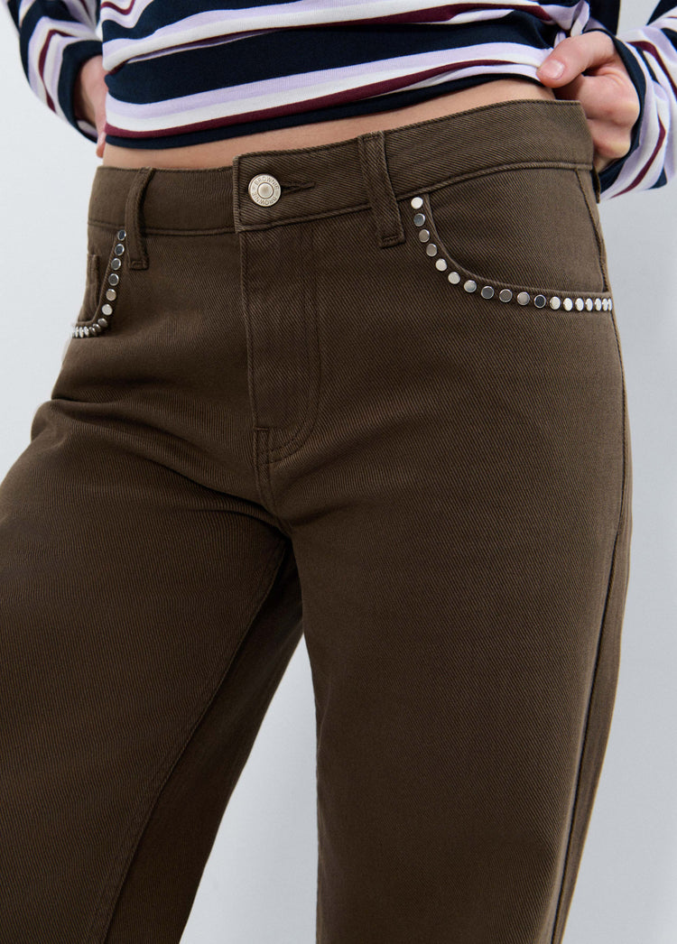 Relaxed broek met studs en omgeslagen zoom