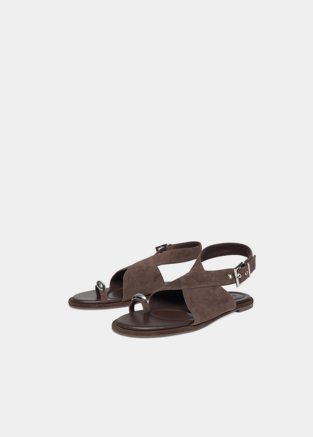 Flat Suede Sandal with Ring