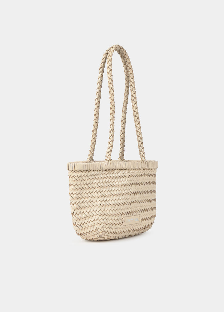 Kleine gevlochten leren shopper