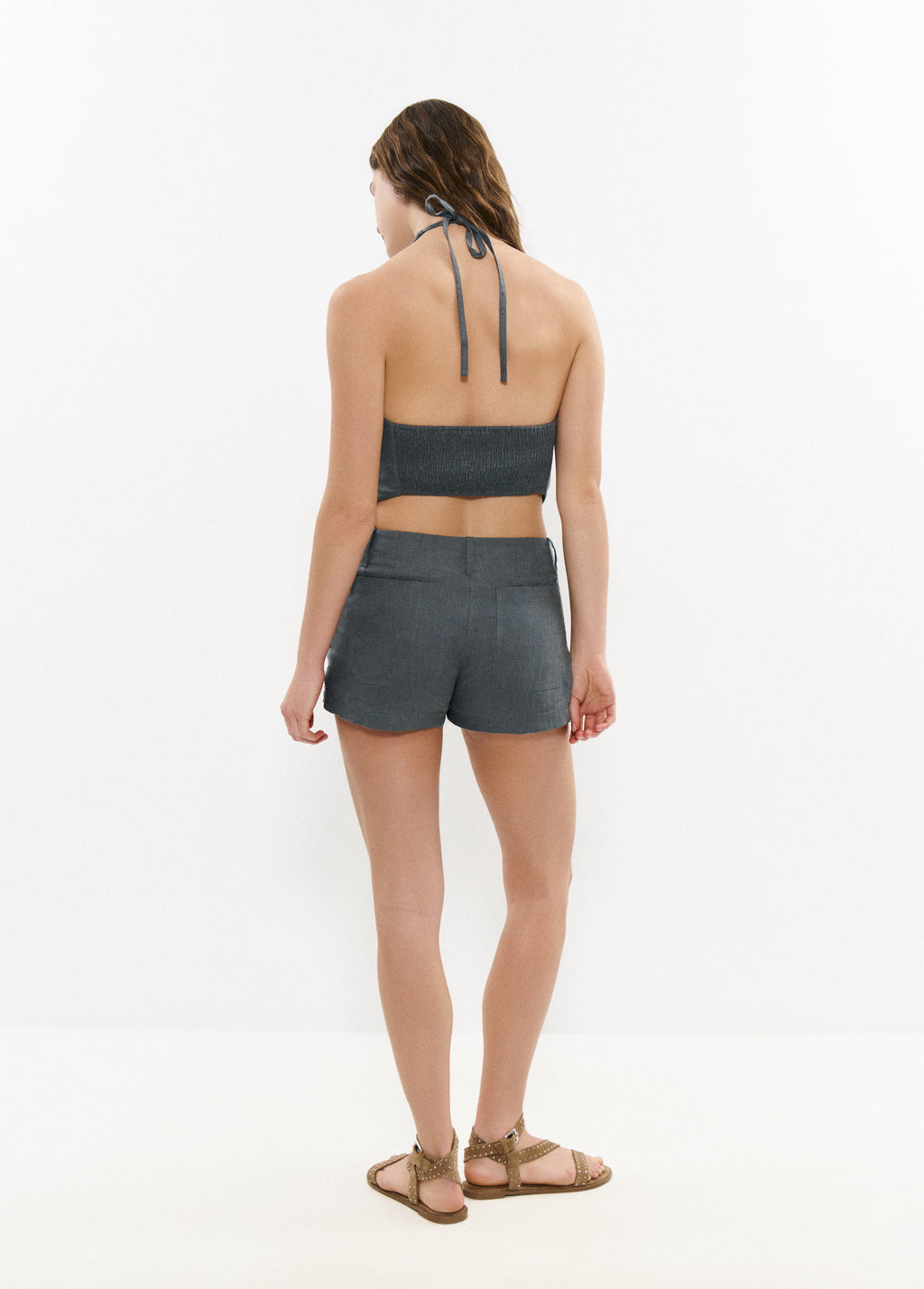 Linen shorts with studs