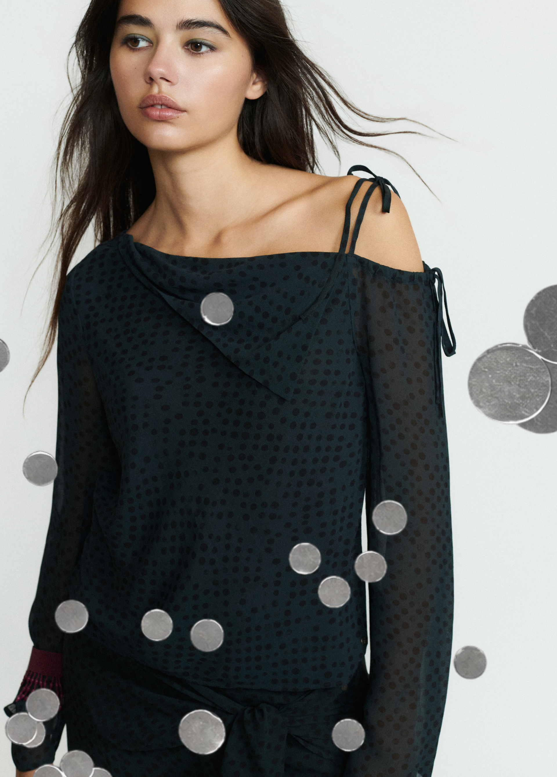 Asymmetrical long-sleeve blouse