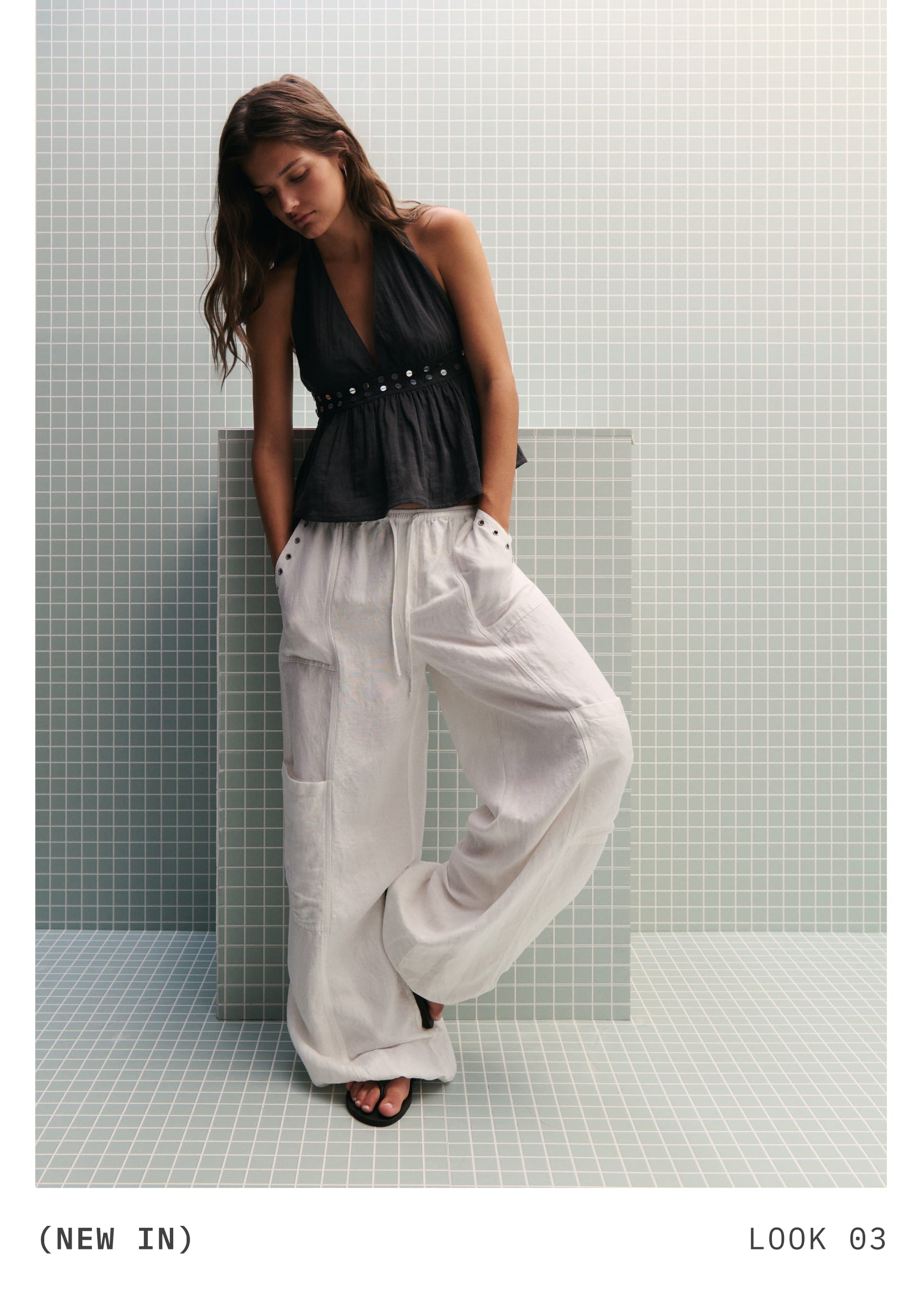 Linen harem pants with studded detail