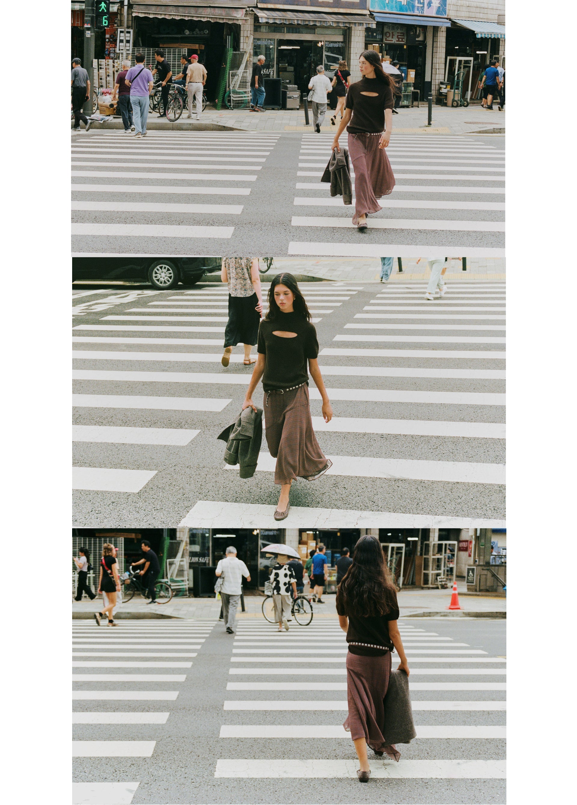 Long plaid skirt with an asymmetric hem
