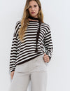 Asymmetrical striped choker sweater