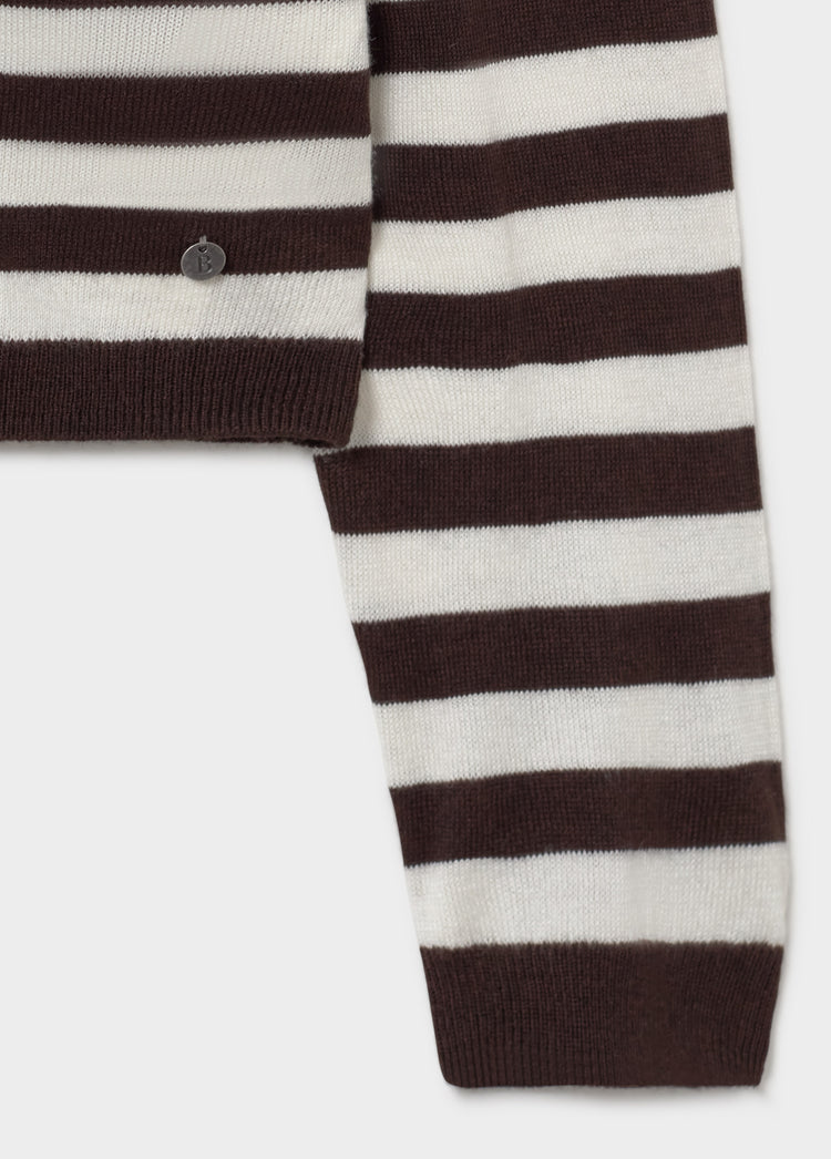 Asymmetrical striped choker sweater