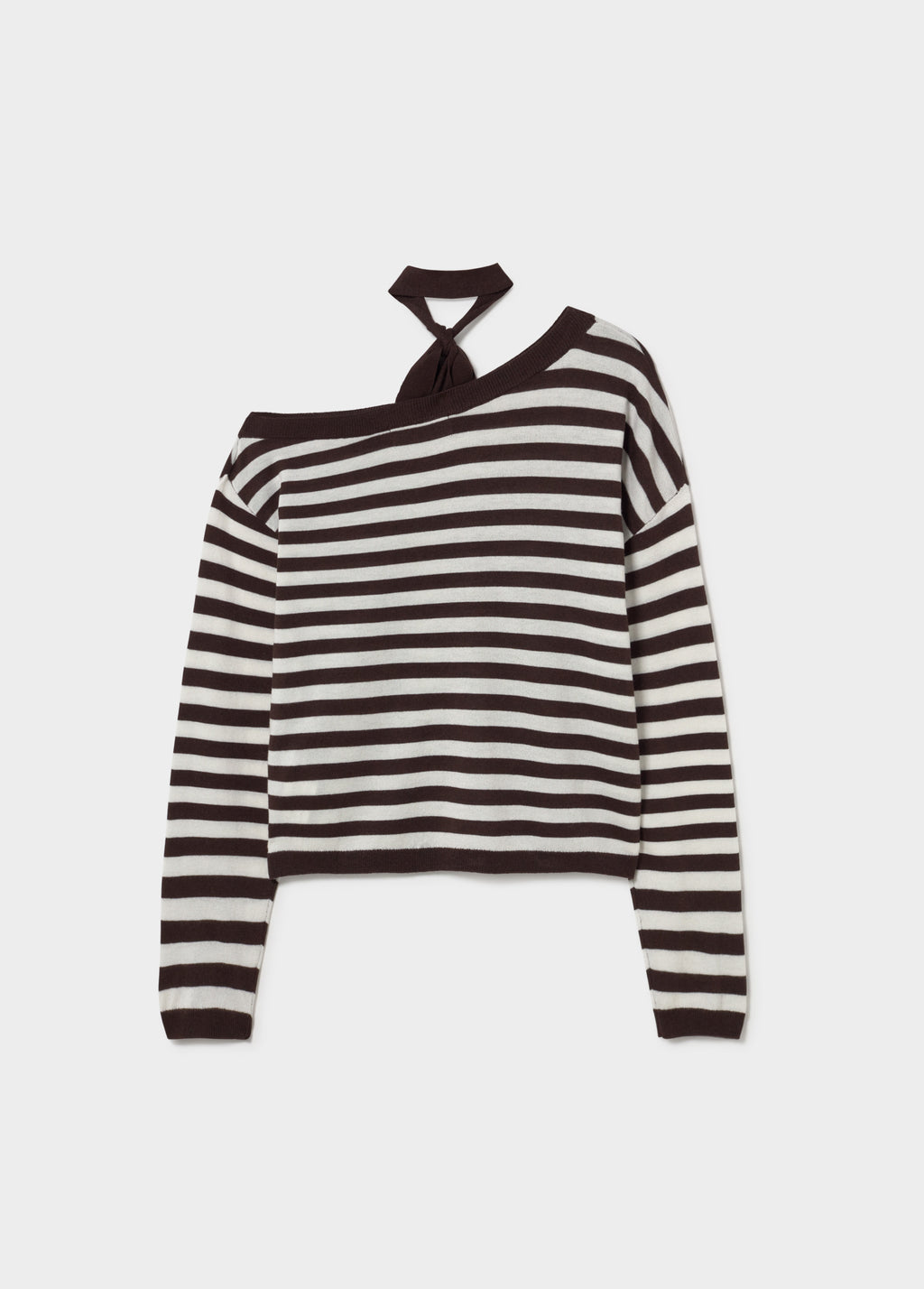 Asymmetrical striped choker sweater