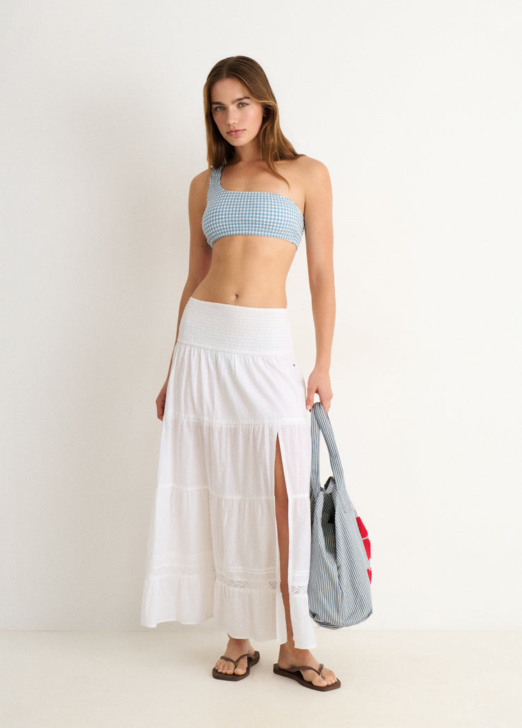 Asymmetric gingham top