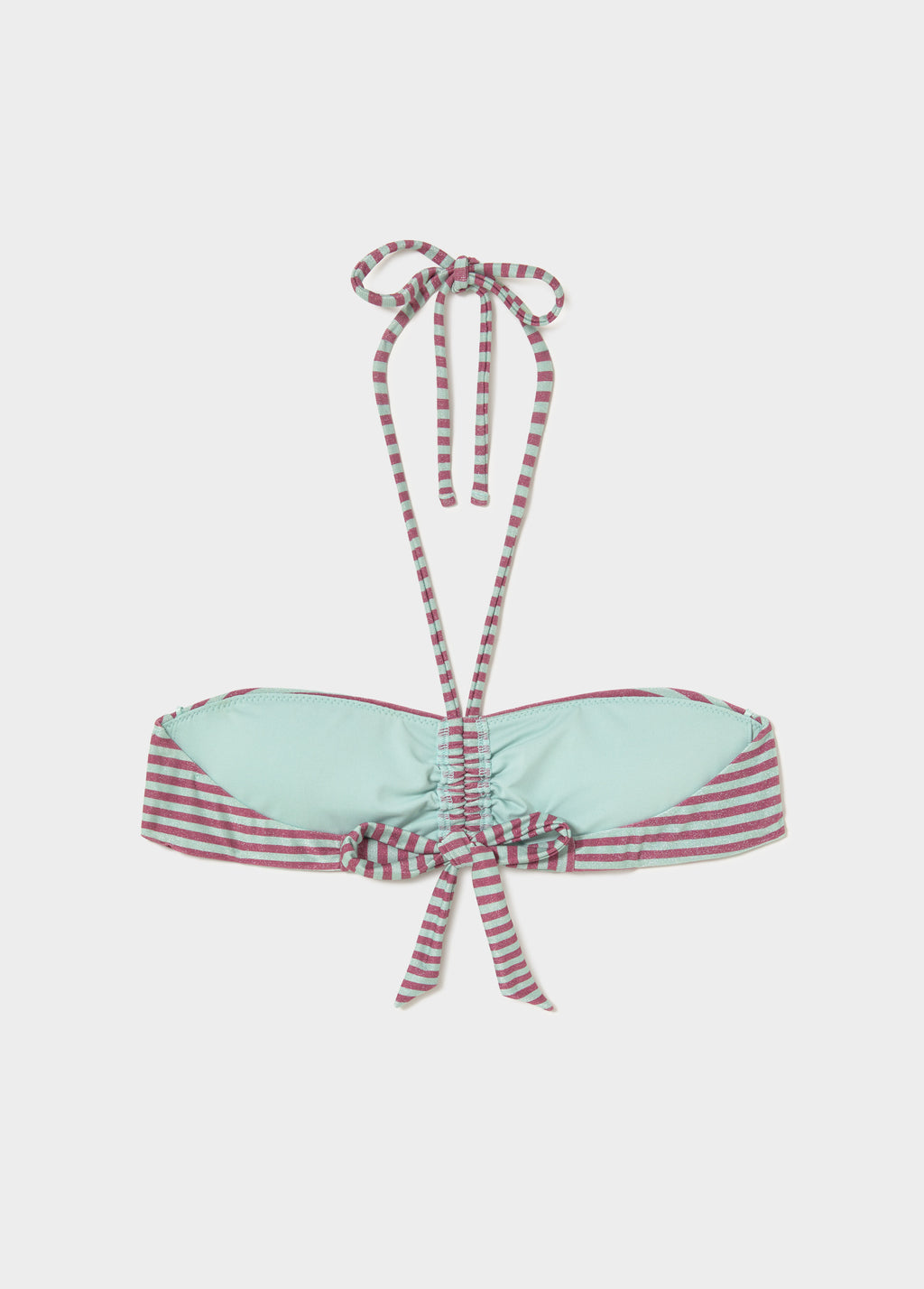 Knotted bandeau top metallic thread stripes