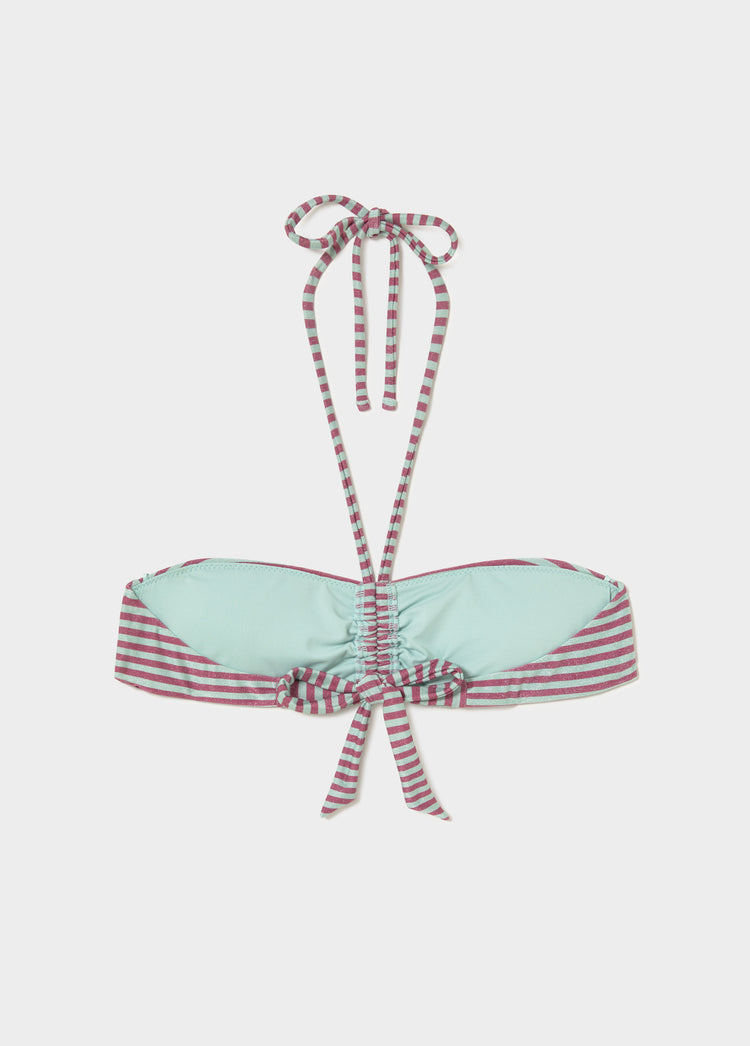 Top bandeau met knoop en strepen in metallic draad