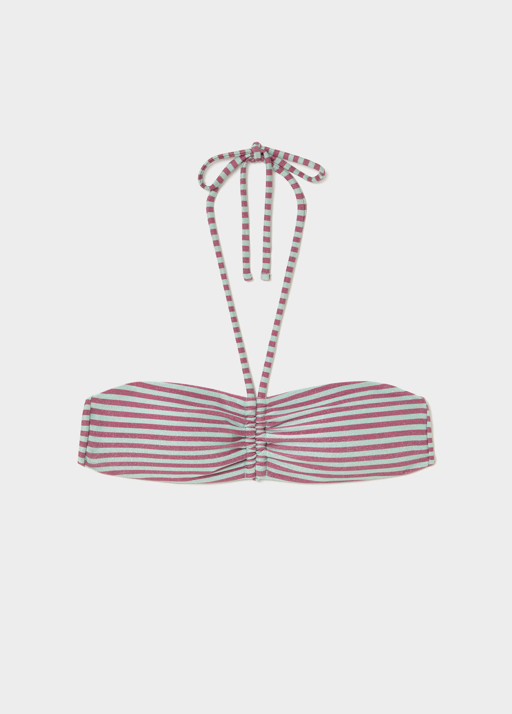 Knotted bandeau top metallic thread stripes