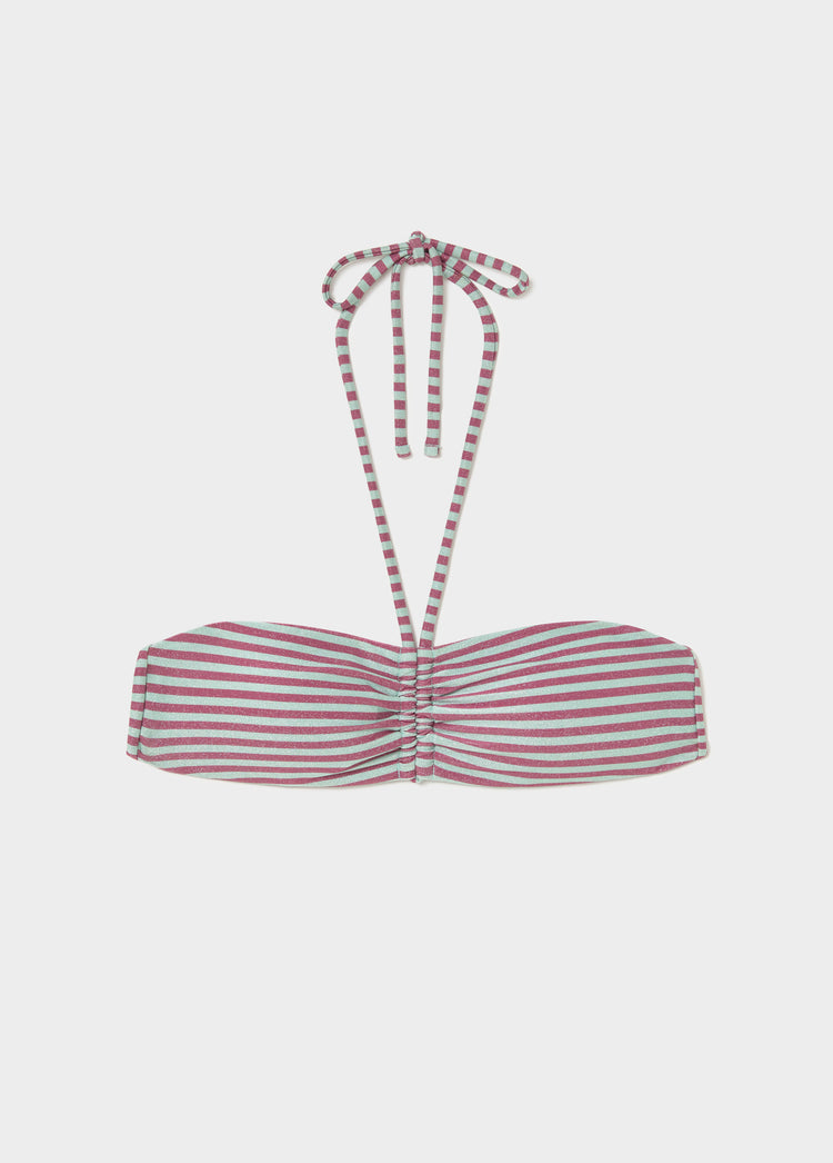 Top bandeau met knoop en strepen in metallic draad
