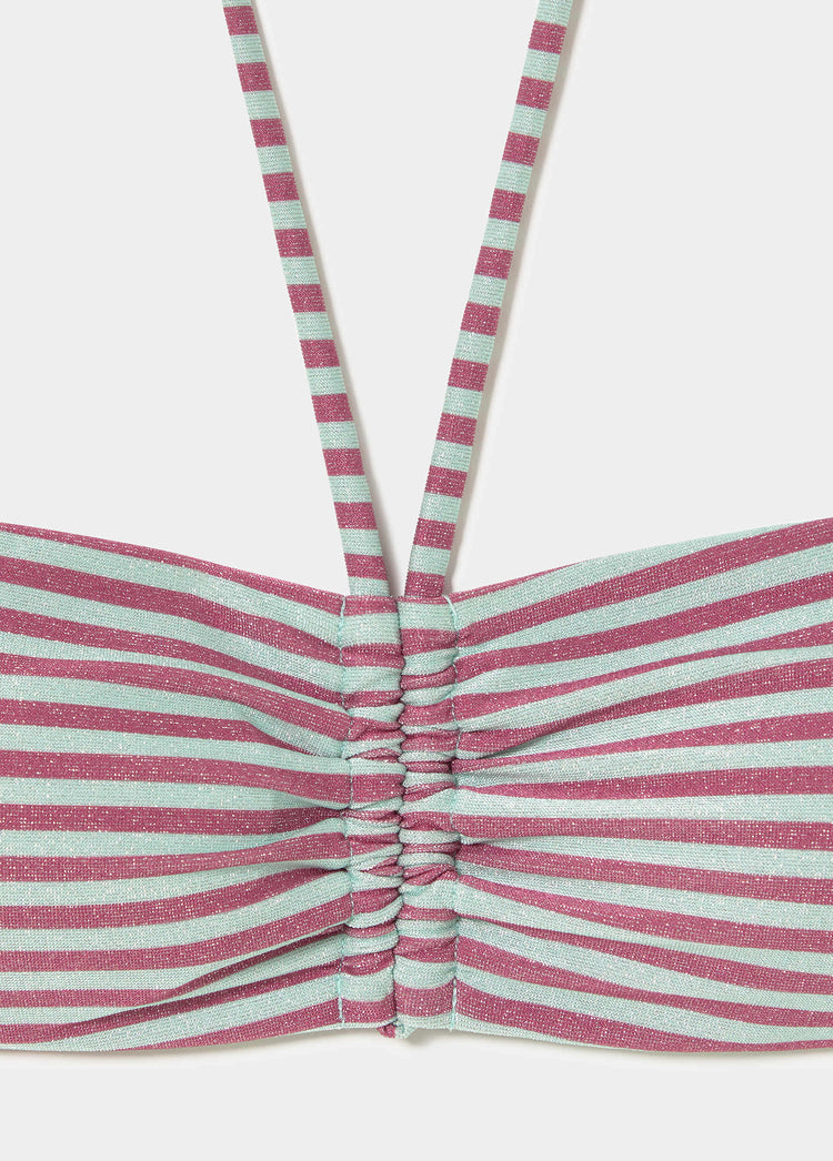 Top bandeau met knoop en strepen in metallic draad