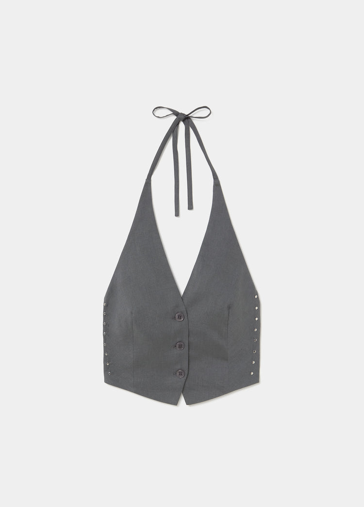 Linen halter top with studs
