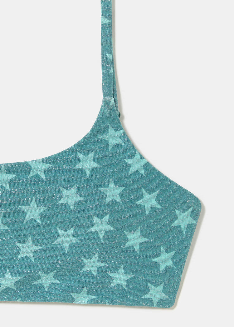Bandeau strap top metallic thread stars