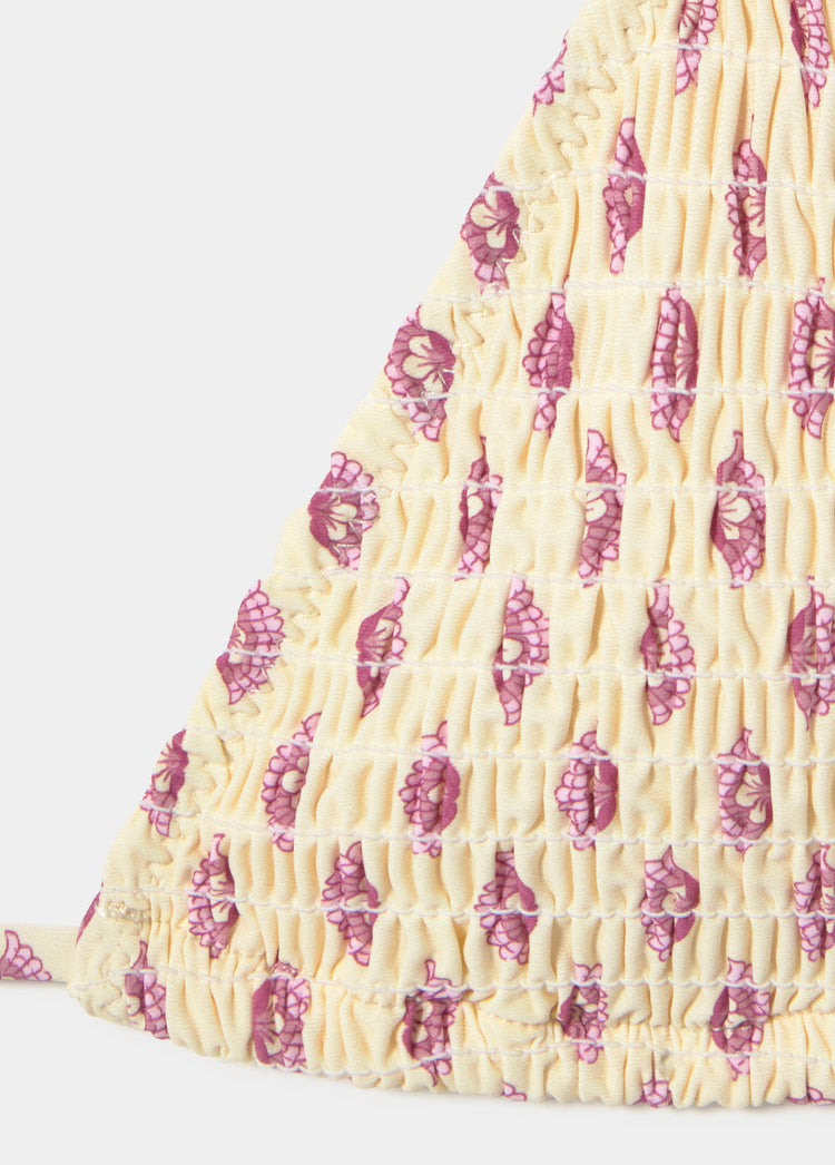 Printed smocked triangular top