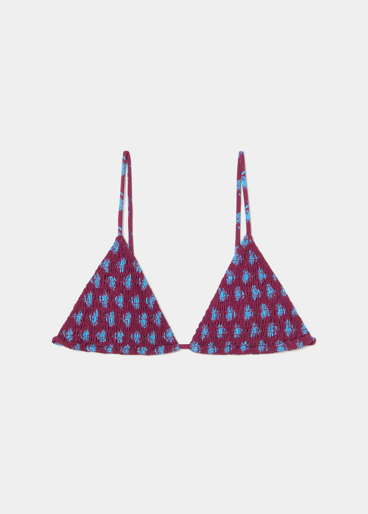 Printed smocked triangular top