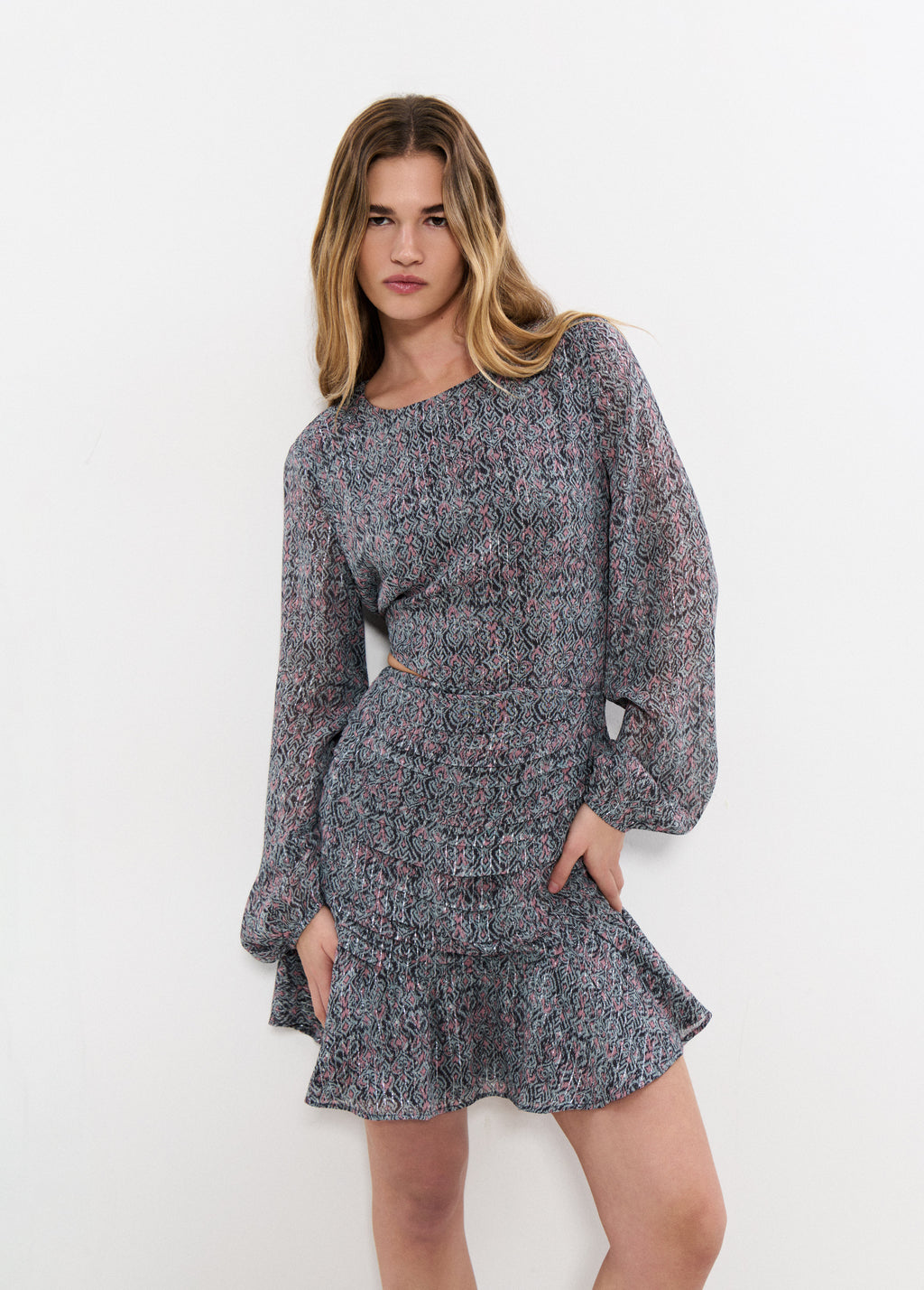 Cut-out dress with lurex print