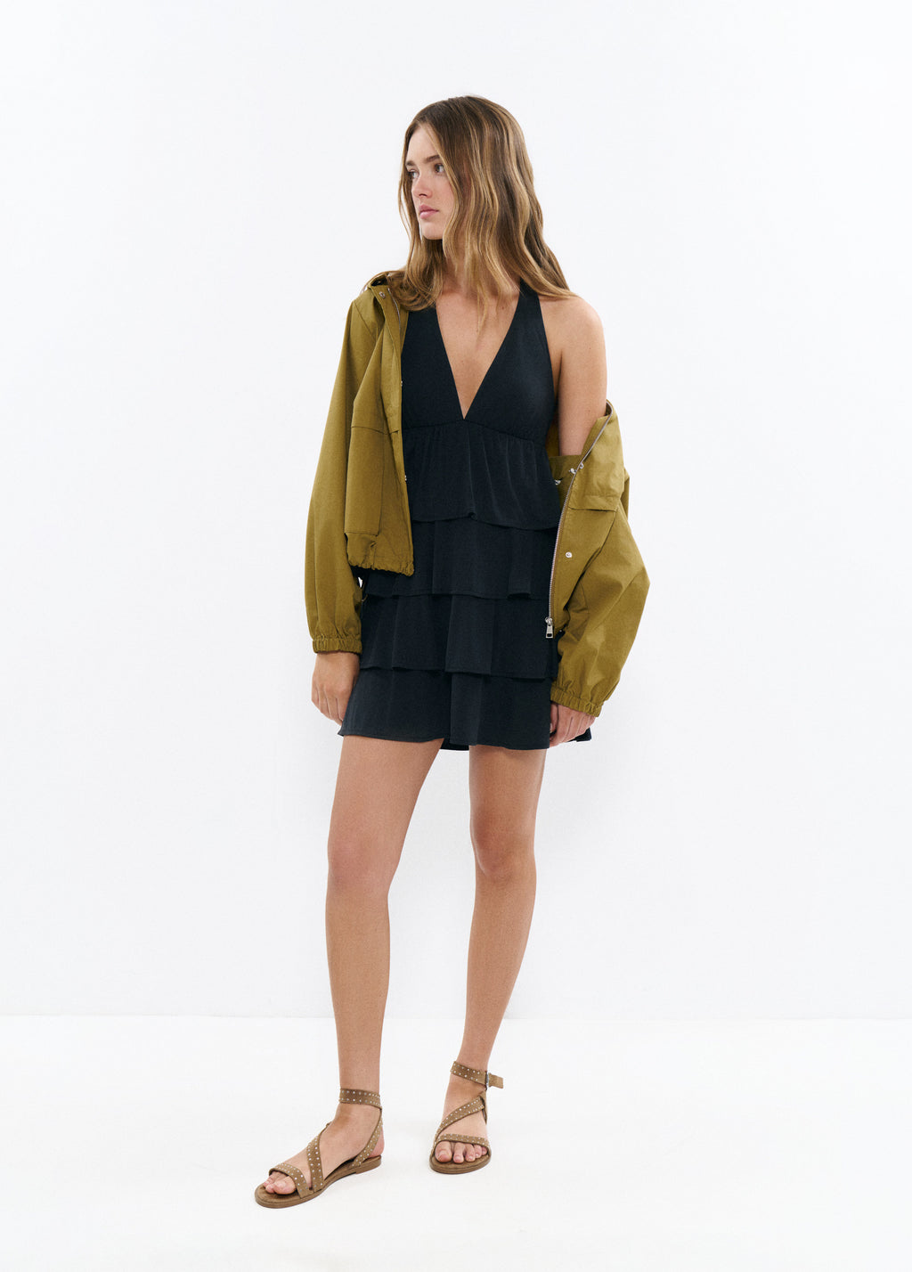 Multilayer ruffle halter dress