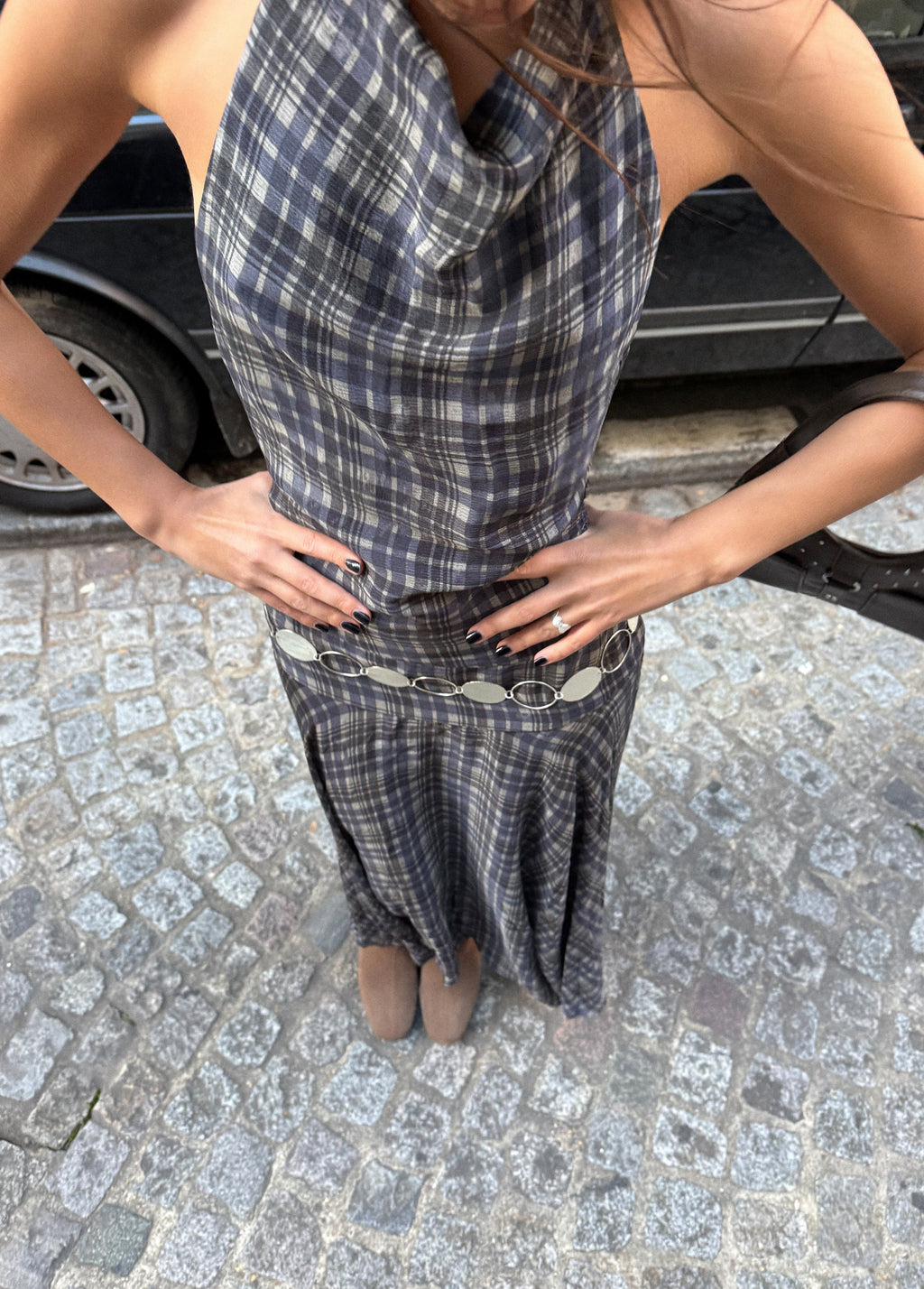 Long printed draped dress