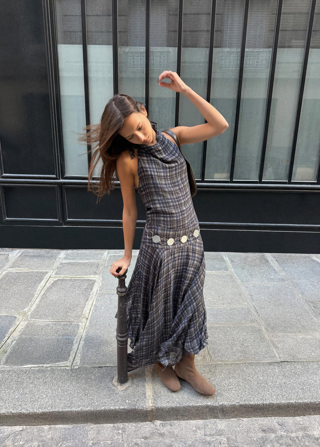 Long printed draped dress