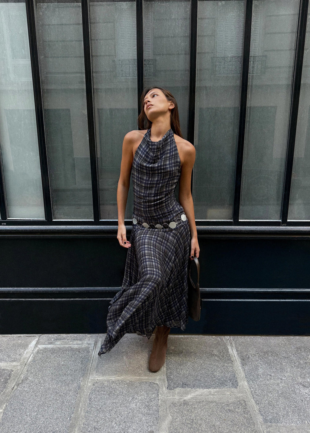 Long printed draped dress