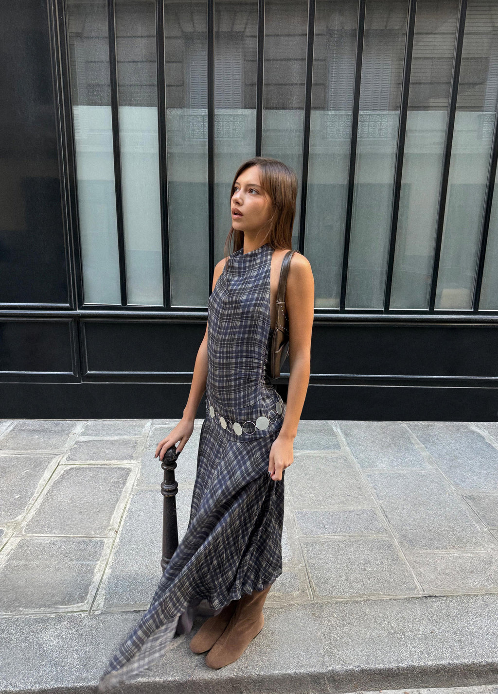 Long printed draped dress